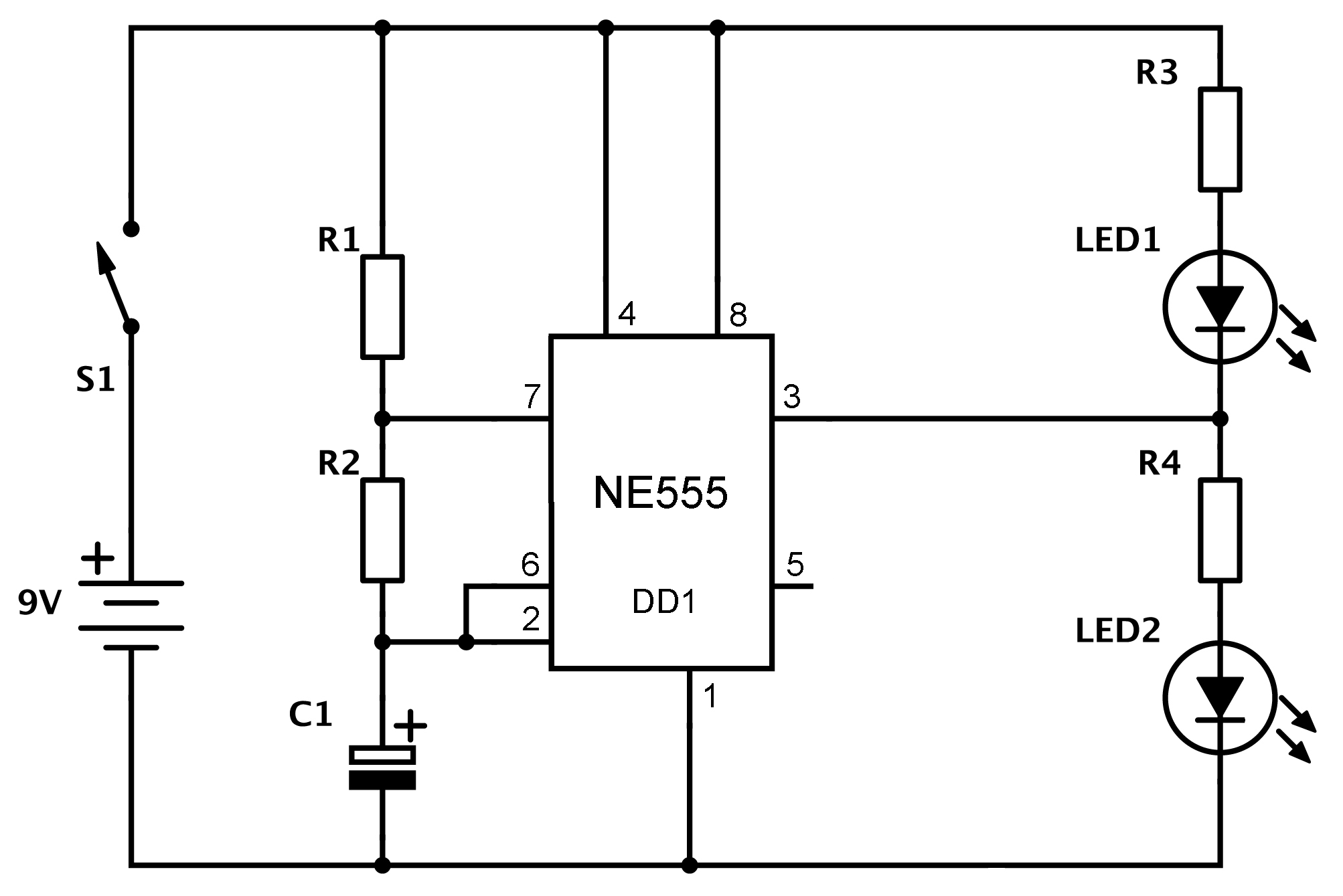 Мигалка на 555 схема